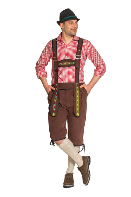 Lederhose Johann mit verstellbaren Hosenträgern Dunkelbraun Lang