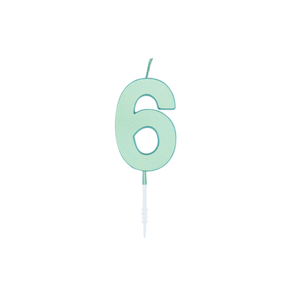 6-Jahres-Kerze, mintgrün, pastell, 4,5 cm