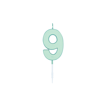 9-Jahre-Kerze, mintgrün, pastell, 4,5 cm