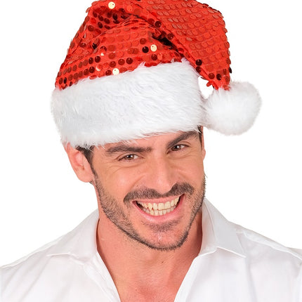 WEIHNACHTSMANNMÜTZE PLÜSCH UND PAILLETTEN ROT
