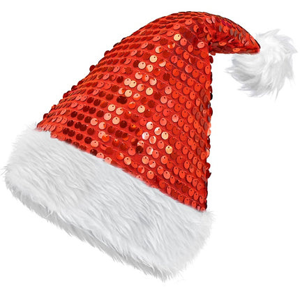 WEIHNACHTSMANNMÜTZE PLÜSCH UND PAILLETTEN ROT