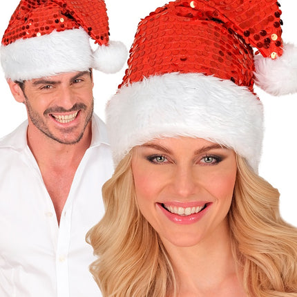 WEIHNACHTSMANNMÜTZE PLÜSCH UND PAILLETTEN ROT