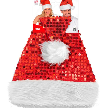 WEIHNACHTSMANNMÜTZE PLÜSCH UND PAILLETTEN ROT