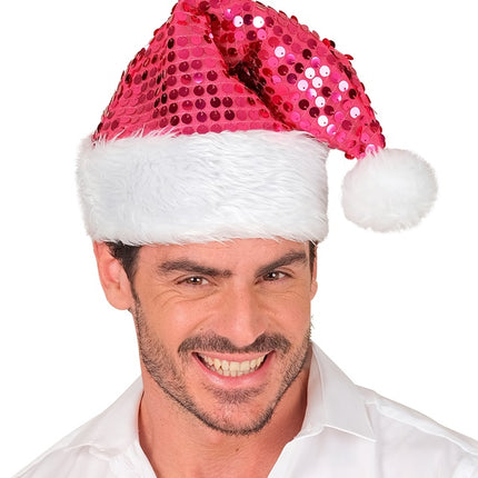 WEIHNACHTSMANNMÜTZE PLÜSCH UND PAILLETTEN ROSA