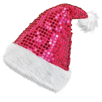 WEIHNACHTSMANNMÜTZE PLÜSCH UND PAILLETTEN ROSA