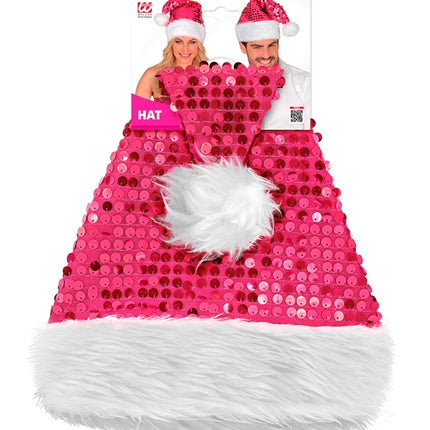 WEIHNACHTSMANNMÜTZE PLÜSCH UND PAILLETTEN ROSA