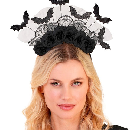 STIRNBAND FLEDERMÄUSE UND SCHWARZE ROSEN