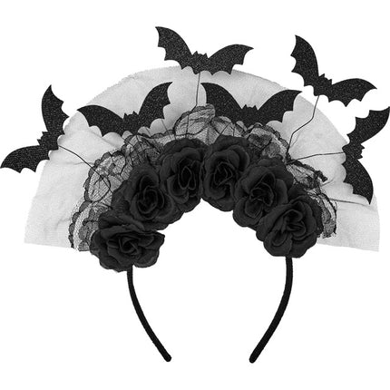 STIRNBAND FLEDERMÄUSE UND SCHWARZE ROSEN