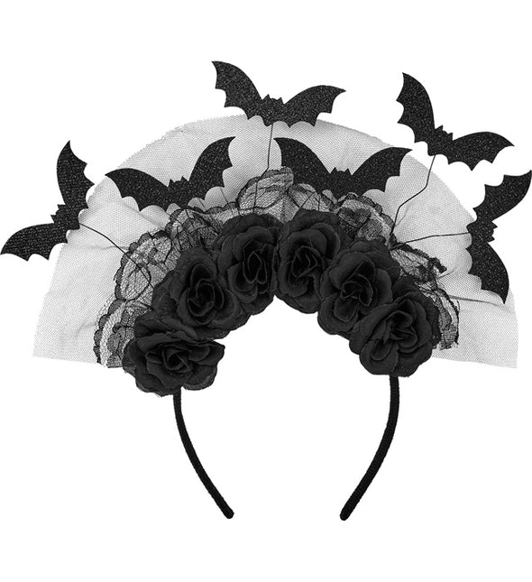 STIRNBAND FLEDERMÄUSE UND SCHWARZE ROSEN