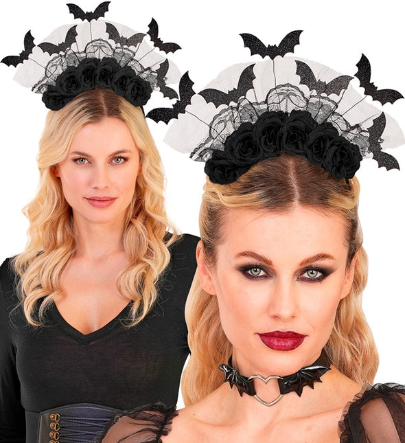 STIRNBAND FLEDERMÄUSE UND SCHWARZE ROSEN