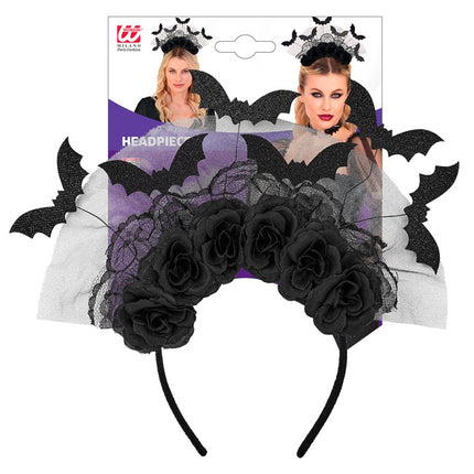 STIRNBAND FLEDERMÄUSE UND SCHWARZE ROSEN