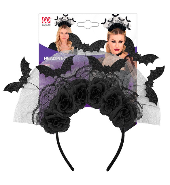 STIRNBAND FLEDERMÄUSE UND SCHWARZE ROSEN