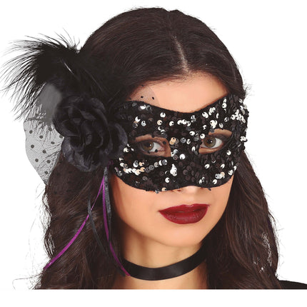 Schwarze Augenmaske Blume Pailletten