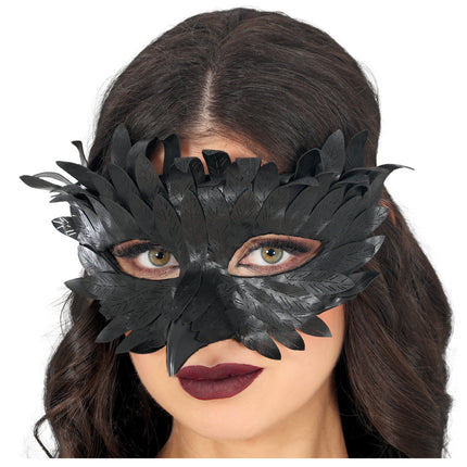 Schwarze Augenmaske Schwarz mit Federn