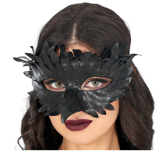 Schwarze Augenmaske Schwarz mit Federn
