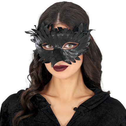 Schwarze Augenmaske Schwarz mit Federn
