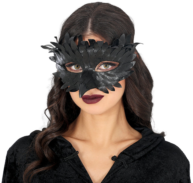 Schwarze Augenmaske Schwarz mit Federn
