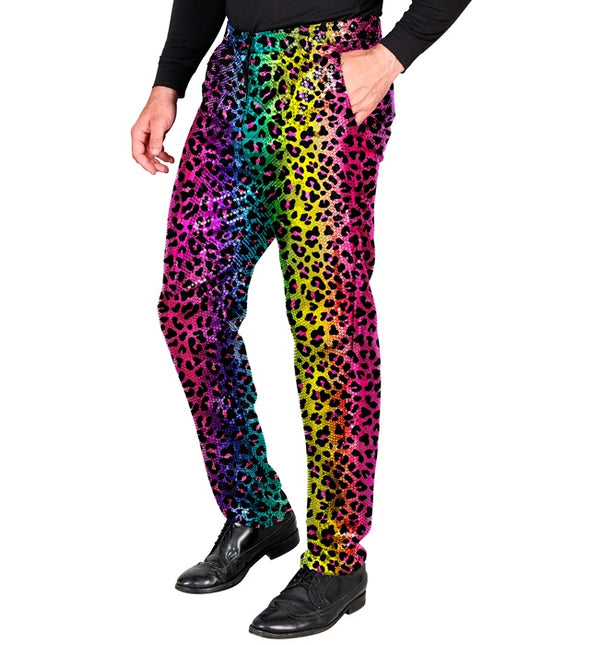 PAILLETTENHOSE REGENBOGEN LEOPARD