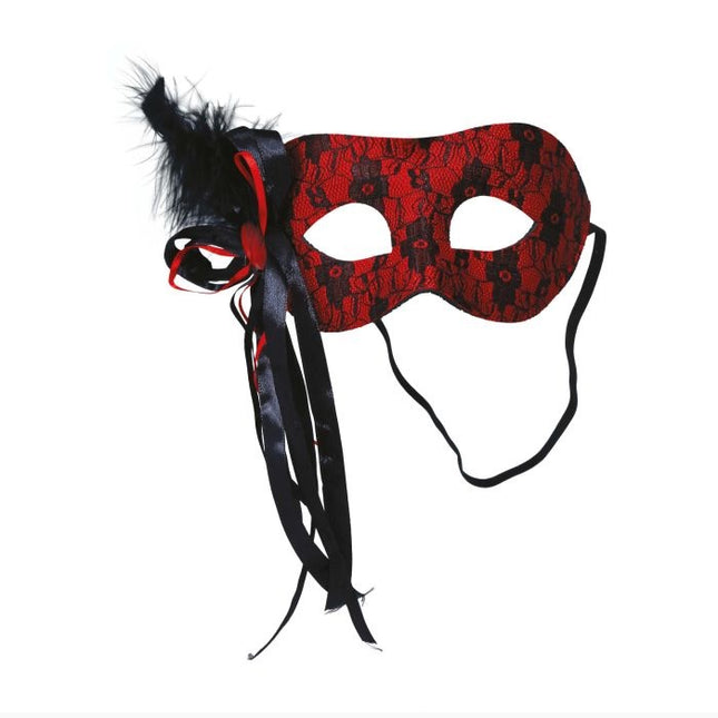 Schwarz Rote Augenmaske Feder