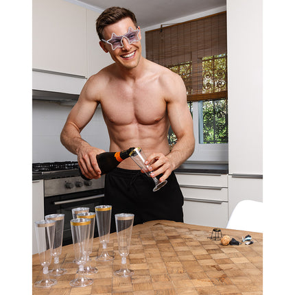 Set mit 4 glitzernden Plastikflöten silber