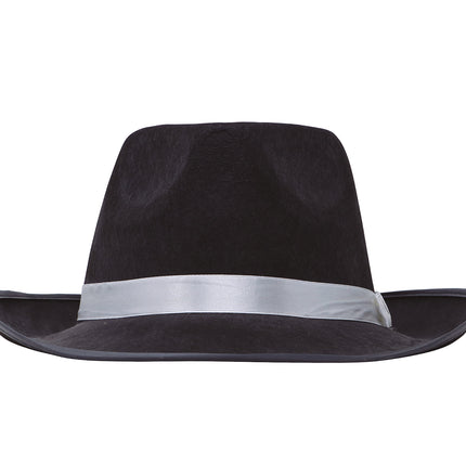 Schwarzer Gangsterhut mit weißer Schleife