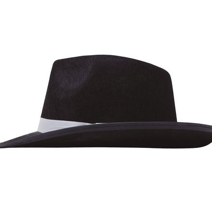 Schwarzer Gangsterhut mit weißer Schleife