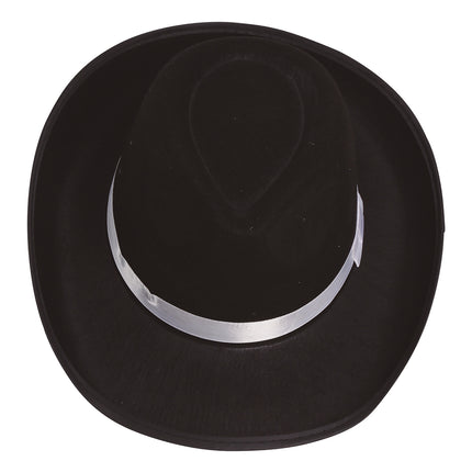 Schwarzer Gangsterhut mit weißer Schleife