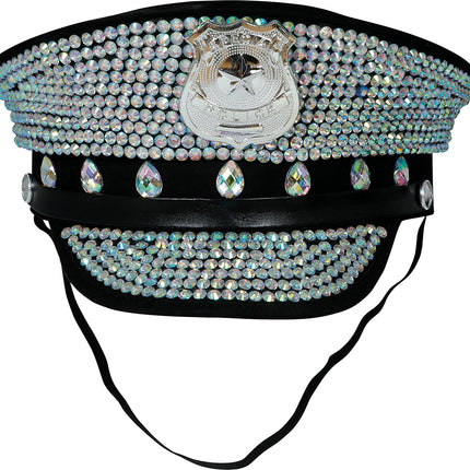 Polizeimütze, schwarz, silber, mit Glitzer