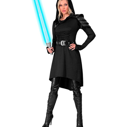 Mittelalterliches Gothic-Kleid schwarz mit Kapuze