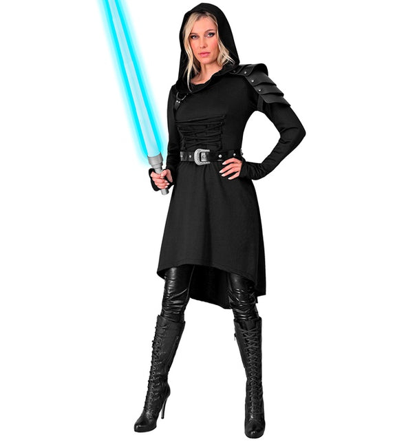 Mittelalterliches Gothic-Kleid schwarz mit Kapuze