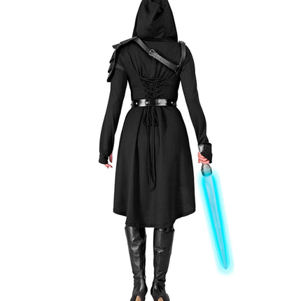 Mittelalterliches Gothic-Kleid schwarz mit Kapuze
