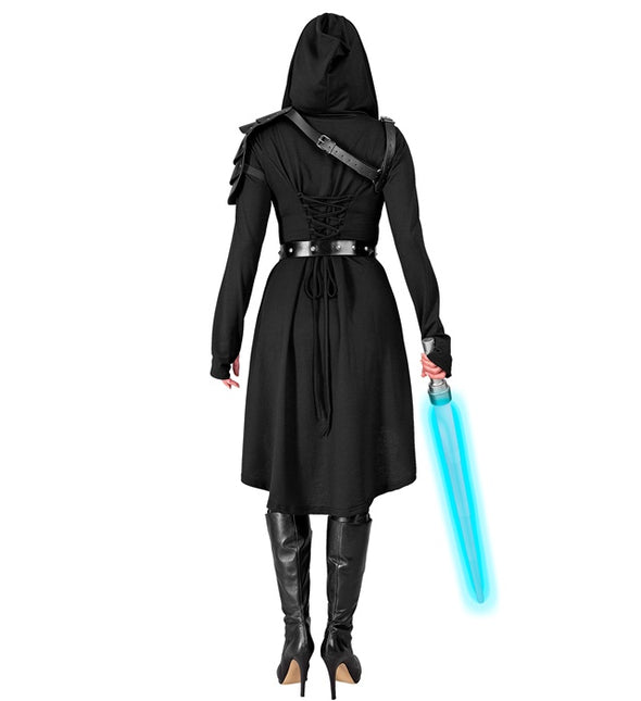 Mittelalterliches Gothic-Kleid schwarz mit Kapuze