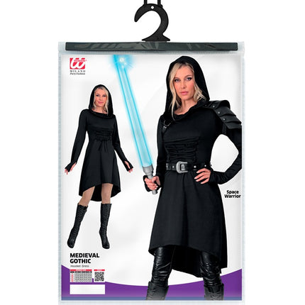 Mittelalterliches Gothic-Kleid schwarz mit Kapuze