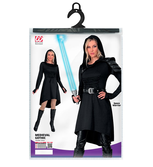 Mittelalterliches Gothic-Kleid schwarz mit Kapuze