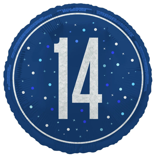 14 Jaar Helium Ballon Blauw Leeg 45cm van Unique koop je bij Partywinkel