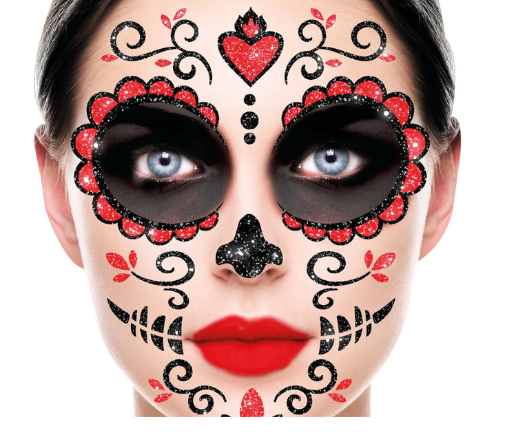 Dia De Los Muertos Gesichtsaufkleber Glitter 20cm