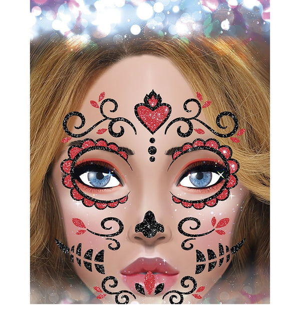 Dia De Los Muertos Gesichtsaufkleber Glitter 20cm