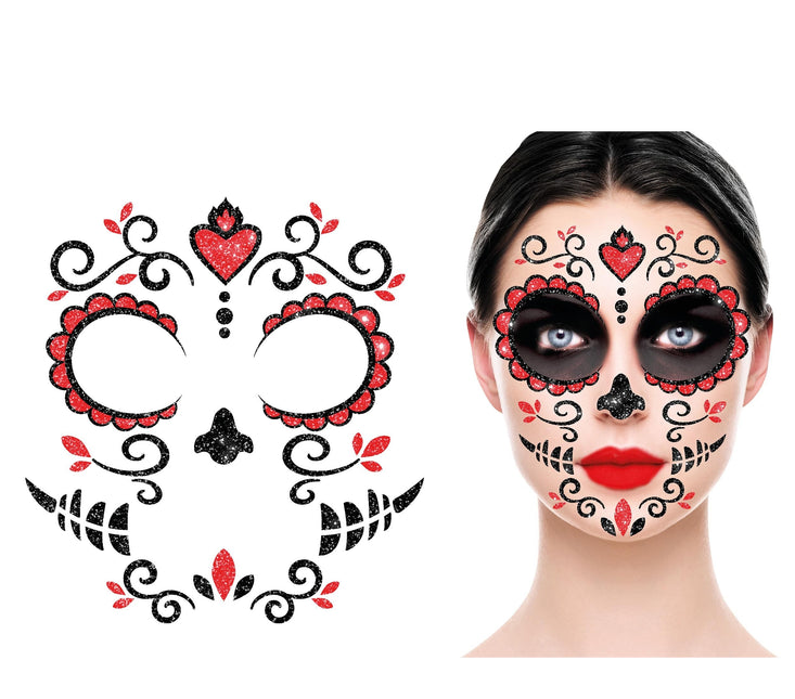 Dia De Los Muertos Gesichtsaufkleber Glitter 20cm