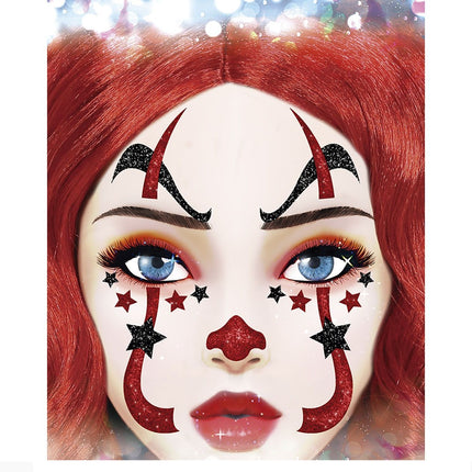 Halloween Gesichtsaufkleber Clown Glitzer 20cm