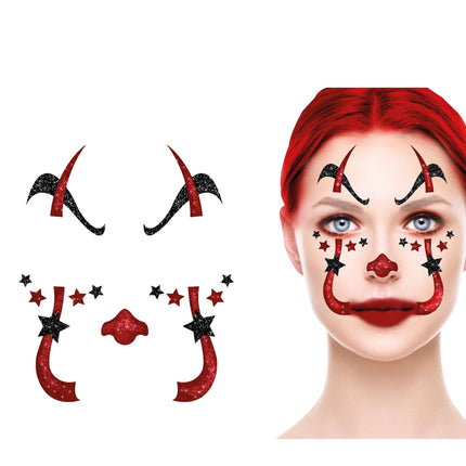 Halloween Gesichtsaufkleber Clown Glitzer 20cm