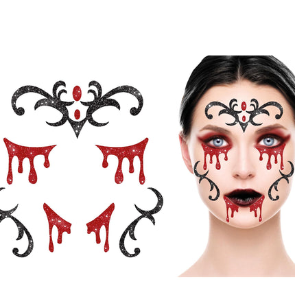 Halloween Gesichtsaufkleber Vampir Glitzer 20cm