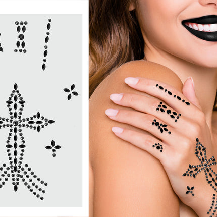 Schwarze Hand Aufkleber Strass Kreuz