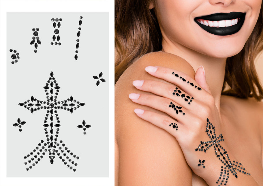 Schwarze Hand Aufkleber Strass Kreuz