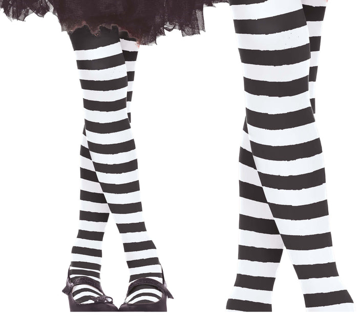 Halloween Strumpfhose Kind Schwarz Weiß Gestreift