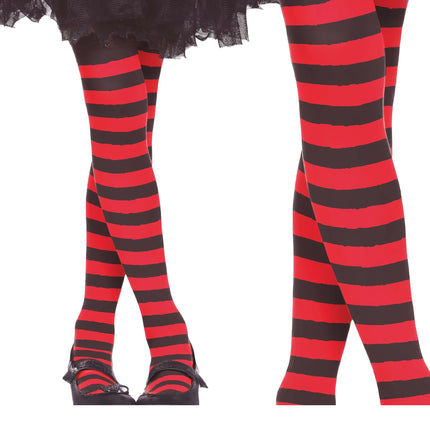 Halloween Strumpfhose Kind Schwarz Rot Gestreift 5/9 Jahre