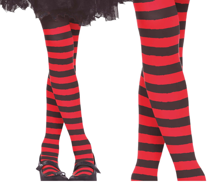 Halloween Strumpfhose Kind Schwarz Rot Gestreift 5/9 Jahre