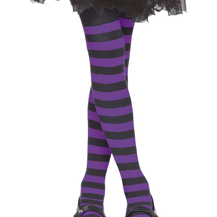 Halloween Strumpfhose Kind Schwarz Flieder Gestreift
