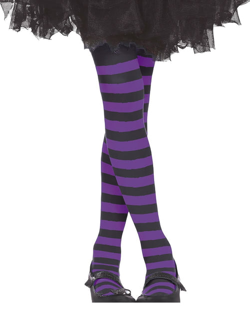 Halloween Strumpfhose Kind Schwarz Flieder Gestreift