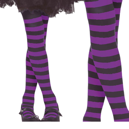 Halloween Strumpfhose Kind Schwarz Flieder Gestreift