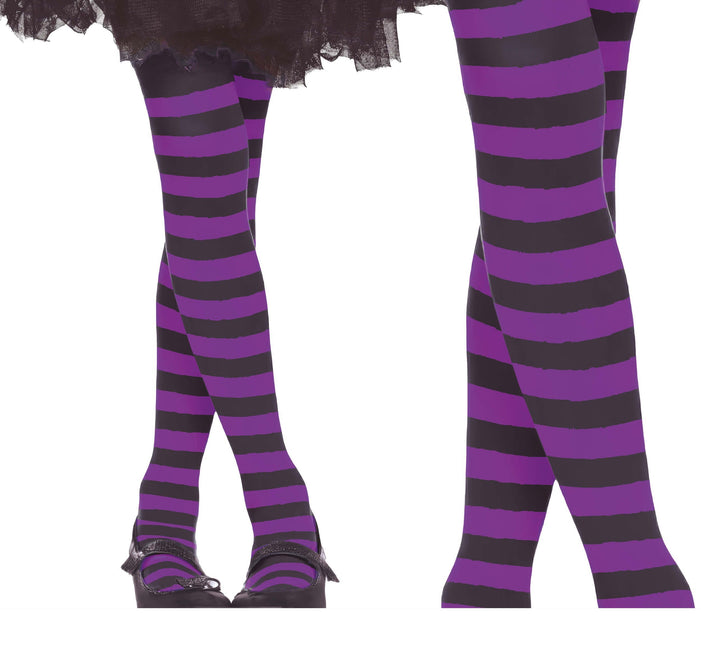 Halloween Strumpfhose Kind Schwarz Flieder Gestreift